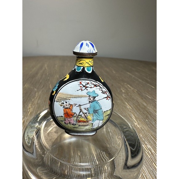 Chinese Snuff Bottle - Metal with Hand Painted Enamel - River Scenes - Picture 4 of 11